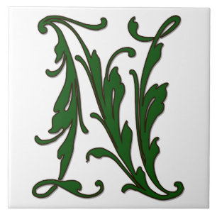 Löv Brev N i Grönt Monogram Tile Kakelplatta