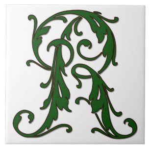 Löv Brev R i Grönt Monogram Tile Kakelplatta