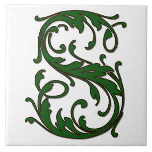Löv Brev S i Grönt Monogram Tile Kakelplatta