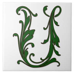 Löv Brev U i Grönt Monogram Tile Kakelplatta