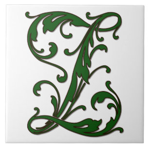 Löv Brev Z i Grönt Monogram Tile Kakelplatta