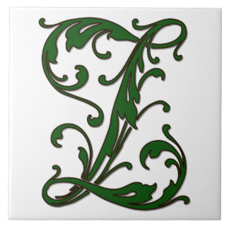 Löv Brev Z i Grönt Monogram Tile Kakelplatta
