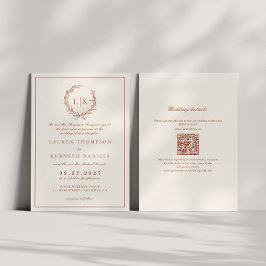 Löv Crest Terrakotta & Crème Qr Code Bröllop Inbjudningar