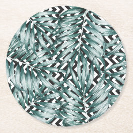 Löv-design för svartvit zig grönt- underlägg papper rund