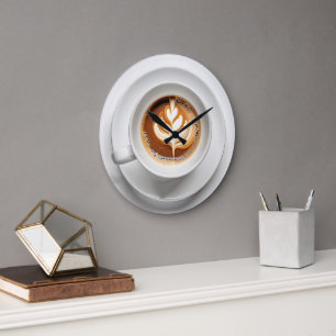 Löv design i White Cappuccino Kopp Stor Klocka