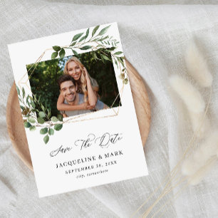 Löv & Eucalyptus Guld H Photo Save Date Spara Datumet
