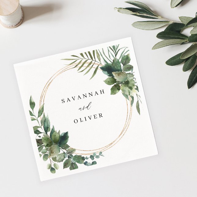 Löv & Eukalyptus Guld Namn Servetter  (Skapare uppladdad)
