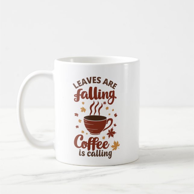 Löv faller Kaffe kallar Höst Kaffemugg (Vänster)