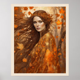 Löv Falling Woman in Autumn Orange Gown Woman Poster