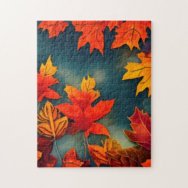 Löv för bildåterkanten av den bakre hösttabellen pussel (Vertikal)