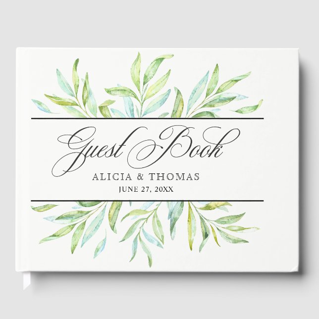 Löv för blått och Grönt vattenfärg Gästböcker (Framsida)