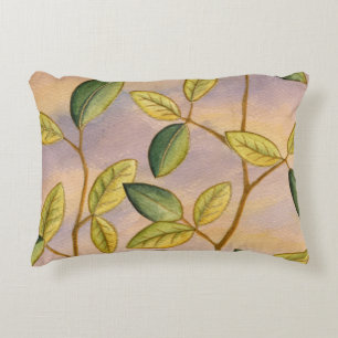 Löv för grönt och Gult på solnedgång Prydnadskudde