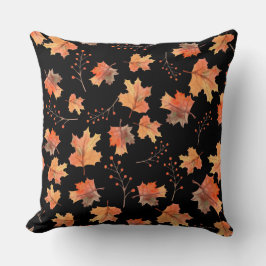 Löv för hösten Maple och botaniska Berries Black Kudde