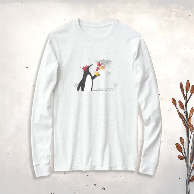 Löv för hösten Maple och Långärmaden Funny Penguin Tee Shirt (Skapare uppladdad)