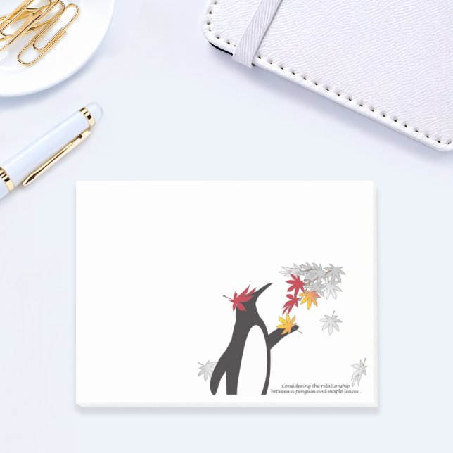 Löv för hösten och Cute Funny Penguin Post-it Block (Skapare uppladdad)