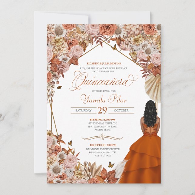 Löv för höstrak Orange - Quinceanera-inbjudan Inbjudningar (Framsida)