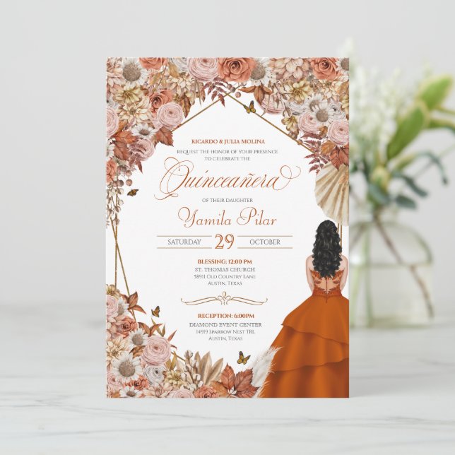 Löv för höstrak Orange - Quinceanera-inbjudan Inbjudningar (Stående Fram)