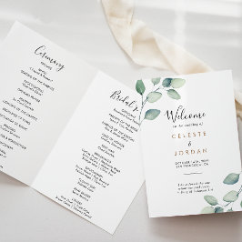 Löv för klassisk formell Grönt, mappad Bröllop Program