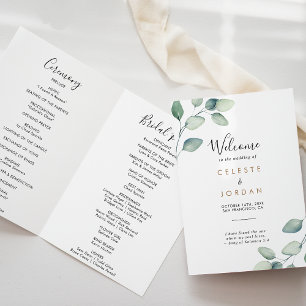 Löv för klassisk formell Grönt, mappad Bröllop Program