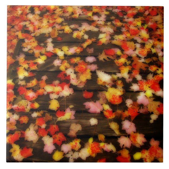 Löv för ljusröd Gult för höstskarta Kakelplatta (Framsidan)