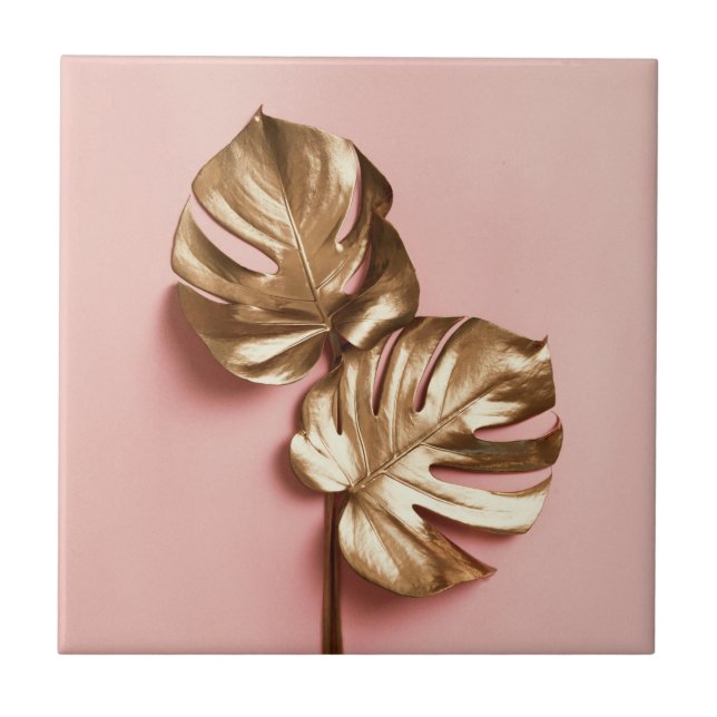 Löv för lyxgolden monstera.  kakelplatta (Framsidan)