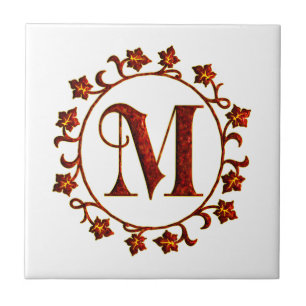 Löv för Monogram för brev M röda Kakelplatta