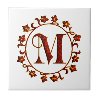 Löv för Monogram för brev M röda Kakelplatta