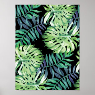 Löv för Monstera Deliciosa hawaianska ötropiker Poster