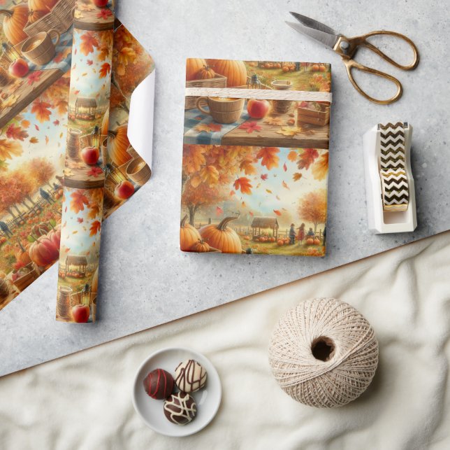 Löv för Orange av höstPumpkin-korrigering Presentpapper (Hantverk)