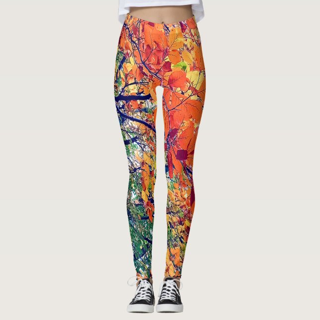 löv för orange och grönt leggings (Framsida)
