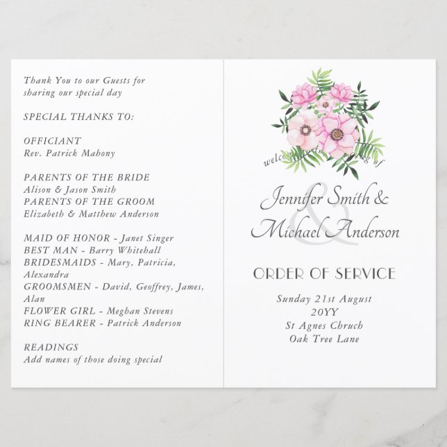 Löv för  Rosa Blommigt Sage  budget Bröllop (Framsida)