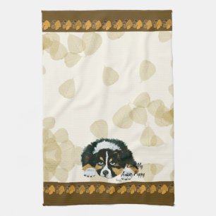 Löv för svart Tri valp för australian shepherd Kökshandduk