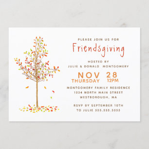 Löv för träd för Friendsgiving vattenfärghöst Inbjudningar