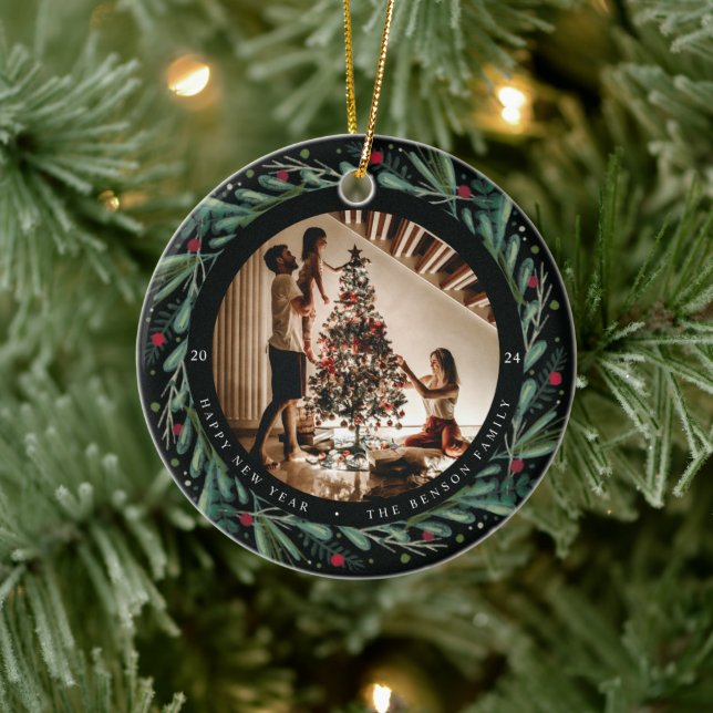 Löv för utandning under det kommande året julgransprydnad keramik (Träd)