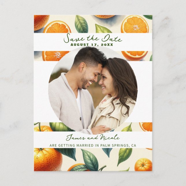 Löv för vattenfärg Citrus Orange Spara datum Meddelande Vykort (Framsida)