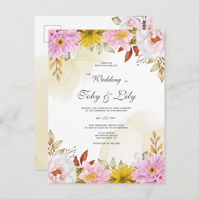 Löv för vattenfärgsBlommigt Vykort (Fram/baksida)