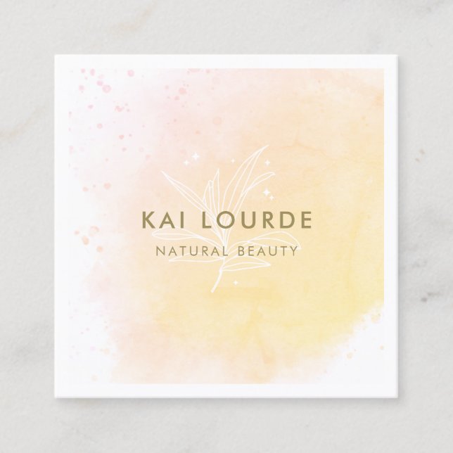 Löv för vattenfärgsplantor för konstnärlig Gult Fyrkantigt Visitkort (Framsida)