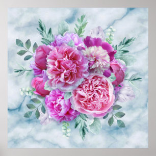 Löv för vattenfärgspolning, Rosa och Grönt Teal Poster
