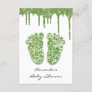 Löv Glittrar Vitt Mintgrön Baby Shower Fötter Inbjudningar