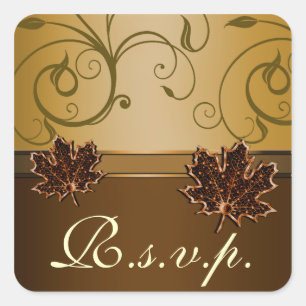 Löv Guld Chocolate Brown Fall Wedding Sälar Fyrkantigt Klistermärke