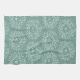 Löv hand plockade monogram grönt bröllop kökshandduk