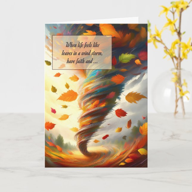 Löv i en vindstorm ha tro uppmuntran kort (Gul blomma)