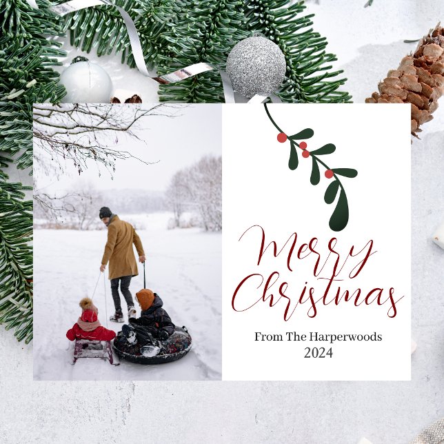 Löv julfamilj i vinterBlommigt ett foto Julkort (Skapare uppladdad)