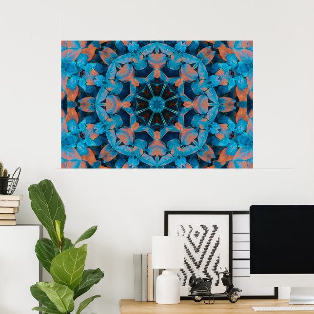 Löv Kaleidoscope Star i blå och Orange Poster (Hemmakontoret)