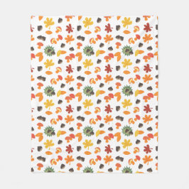 Löv, kastanjer och svampar över hela mönster fleecefilt