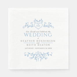 Löv konst hjärta monogram blåvit bröllop pappersservett