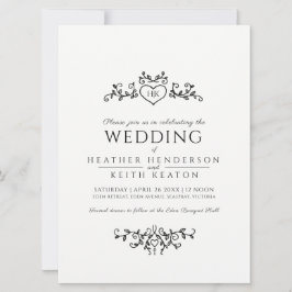 Löv konst hjärtmonogram mono bröllop inbjudningar