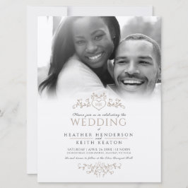 Löv konturteckning, monogrammogram efter bröllop inbjudningar