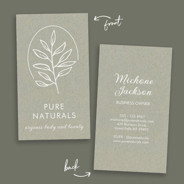 Löv Logotyp Modern botaniska enkla naturliga Grönt Visitkort (Leaf Logo Modern Botanical Simple Natural Green Business Card)