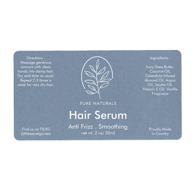 Löv Logotyp Neutralt Blue Modern Botanical Product Fraktsedel (Framsidan)